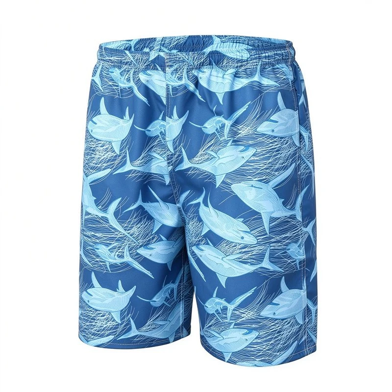 Blue Whale Print Beach Shorts