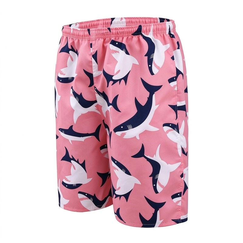 Pink Shark Print Beach Shorts factory