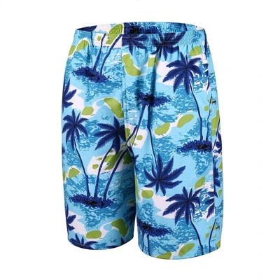 Blue Palm Tree Print Beach Shorts