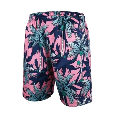 Pink Palm Tree Print Beach Shorts