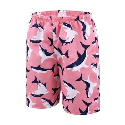 Pink Shark Print Beach Shorts
